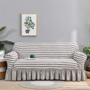 H14- Housse en polycoton gris clair rayure