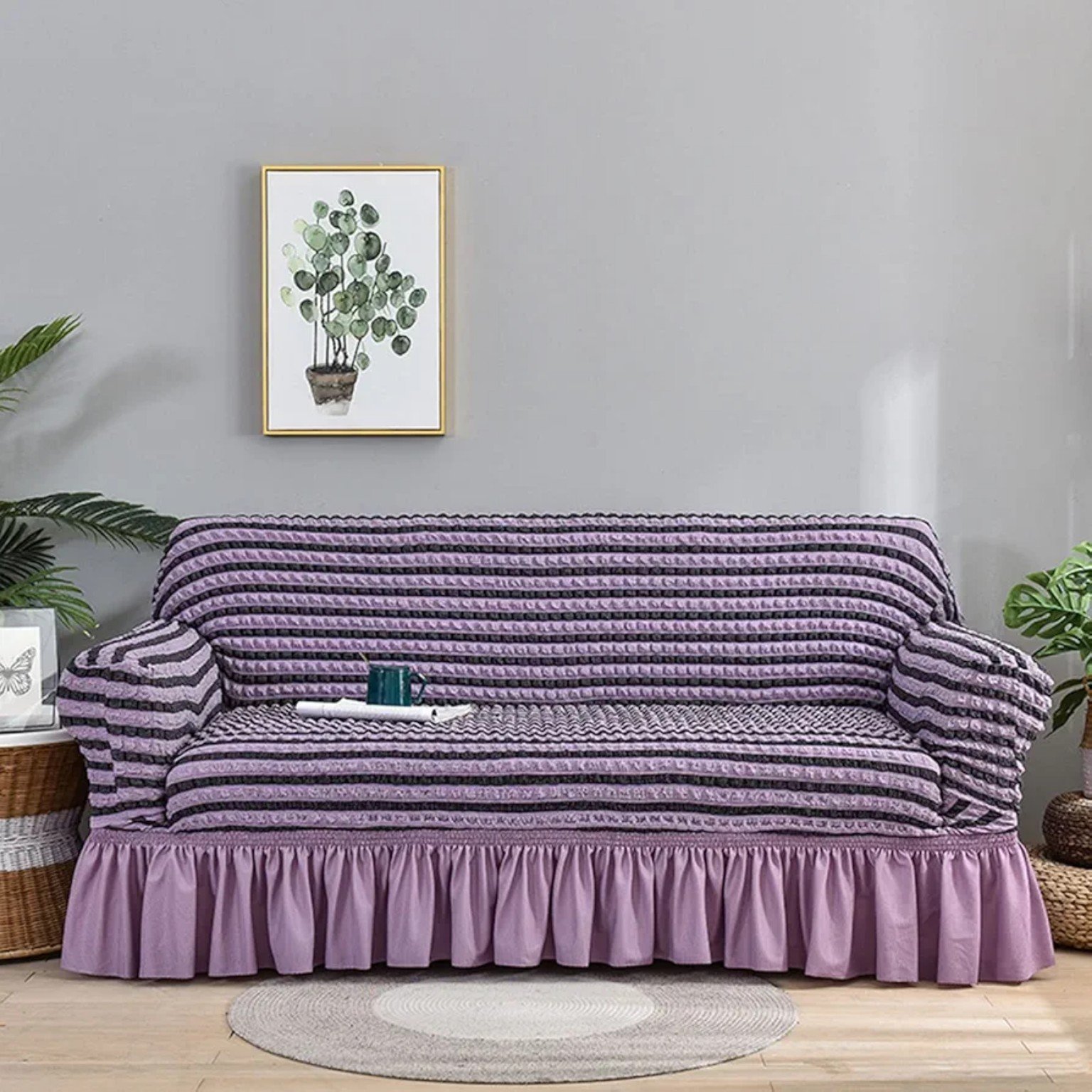 H10- Housse en polycoton violet rayure
